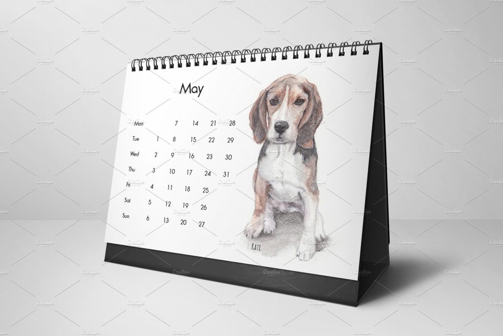 2018年水彩手绘狗狗日历模版下载Dogs calendar