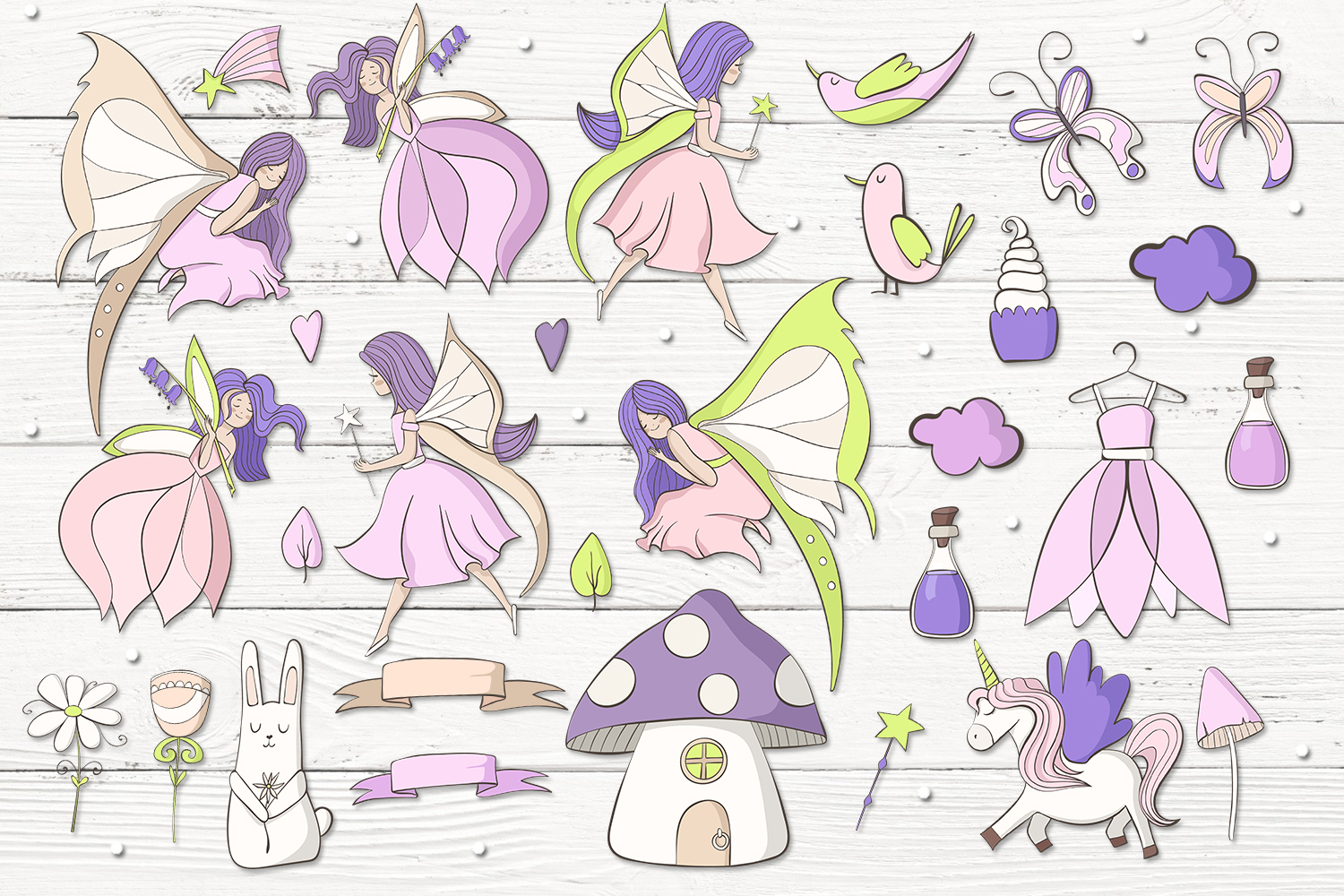 可爱的仙女矢量插图合集包 Fairies