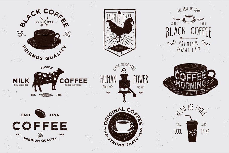 咖啡、咖啡店徽标设计模板 Badges for Coffee