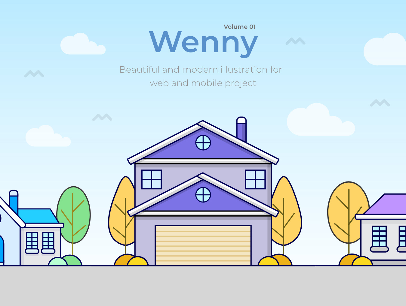 6组扁平化房子别墅矢量插图素材 Wenny House Il