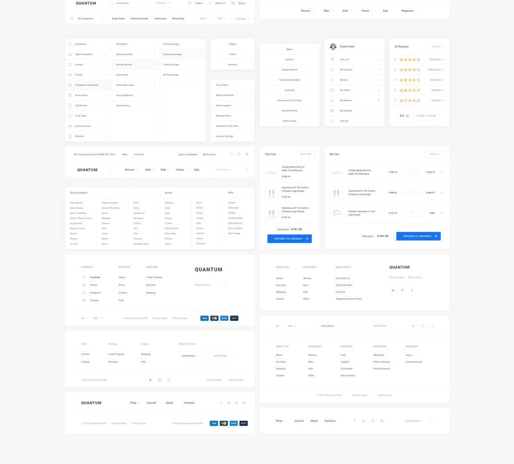 2套强大的黑白配色网页UI套件素材 Quantum UI K