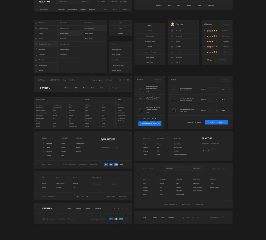 2套强大的黑白配色网页UI套件素材 Quantum UI K