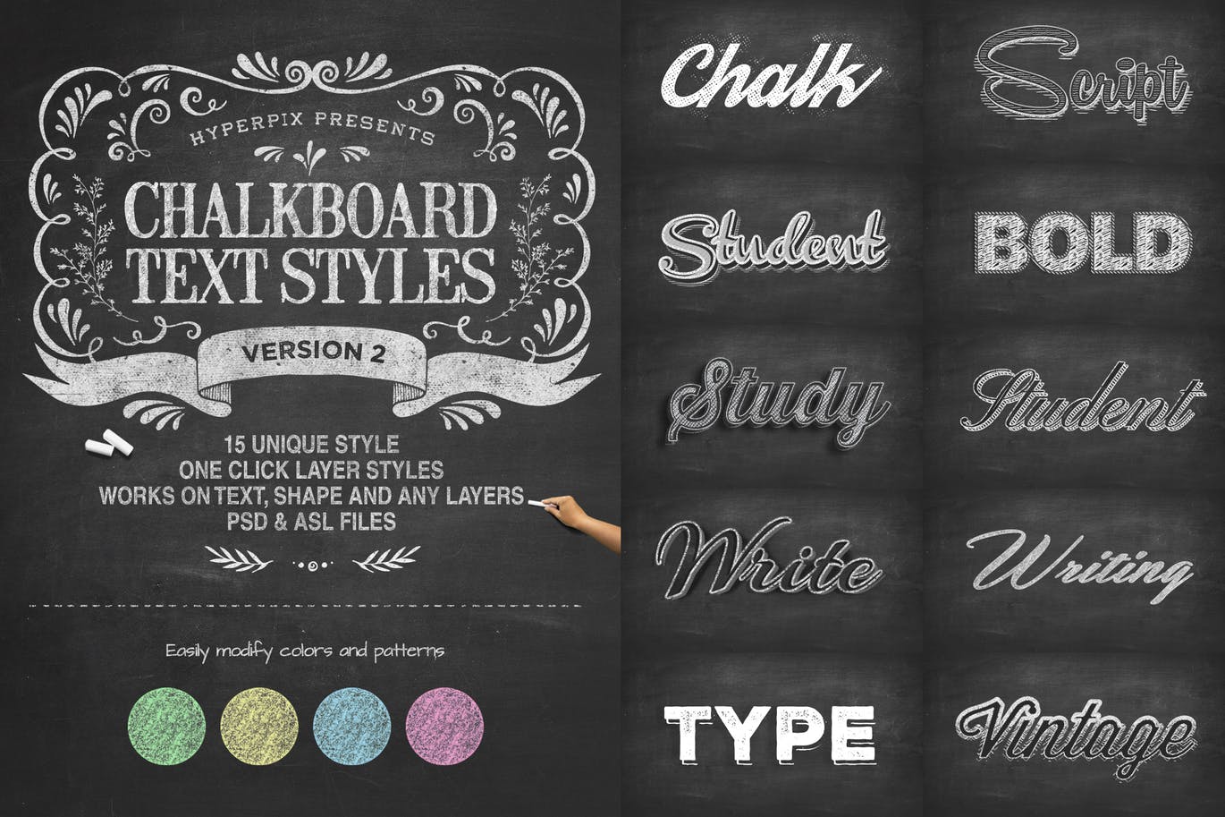 15种现实主义学校黑板粉笔字体PS样式素材 Chalkboa