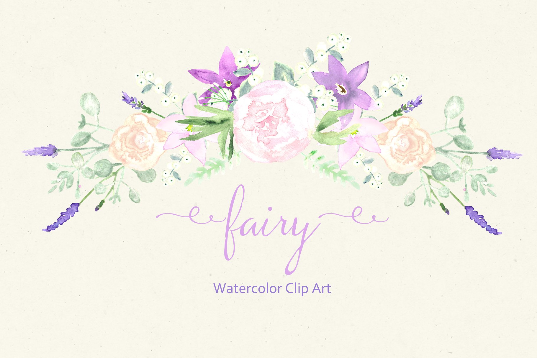 仙女。紫色水彩剪贴画素材 Fairy.-Watercolor
