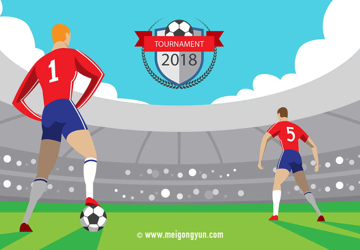 2018俄罗斯世界杯国际足球比赛对阵卡通海报挂画设计模板ai