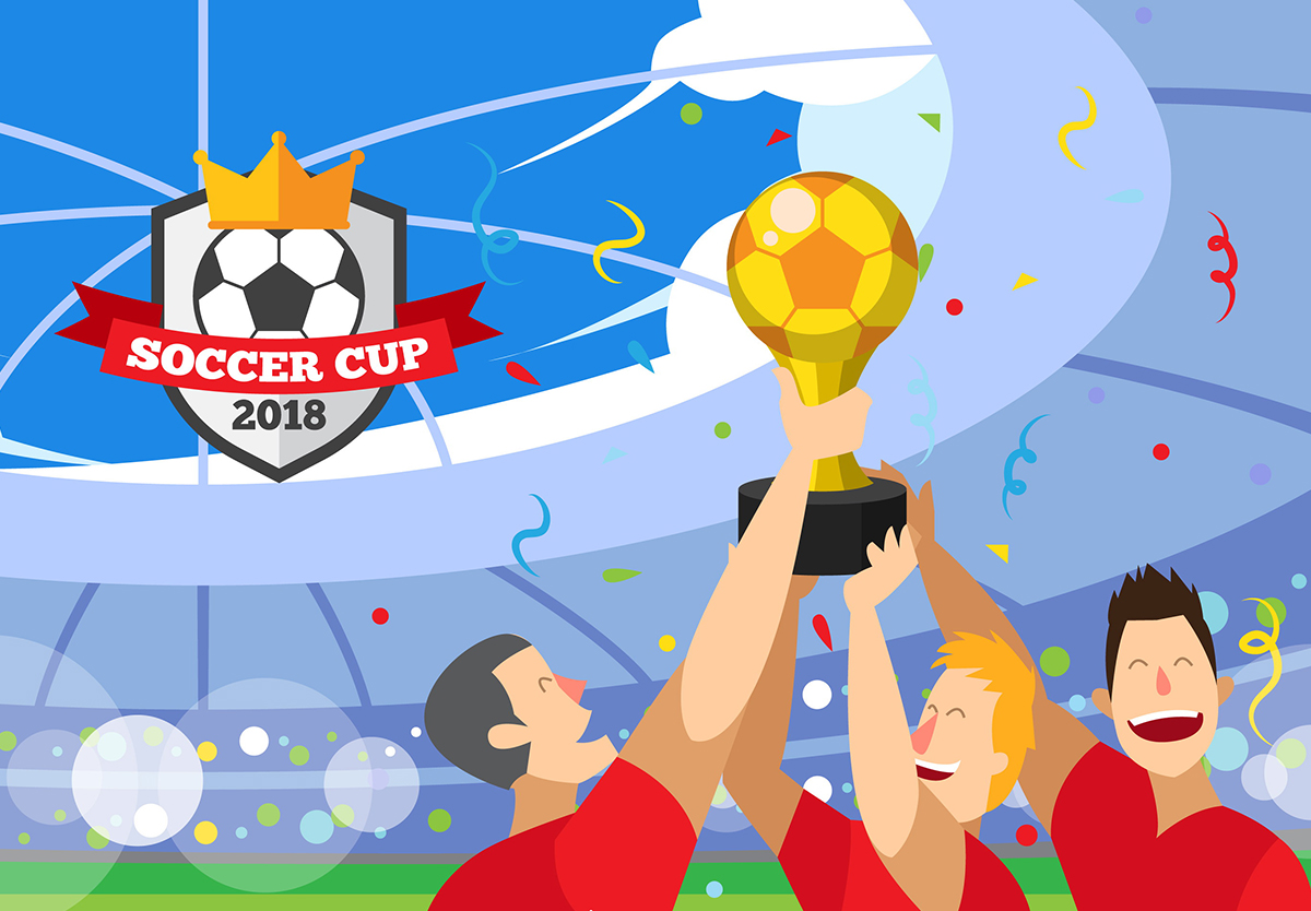 2018俄罗斯世界杯国际足球比赛对阵卡通海报挂画设计模板ai