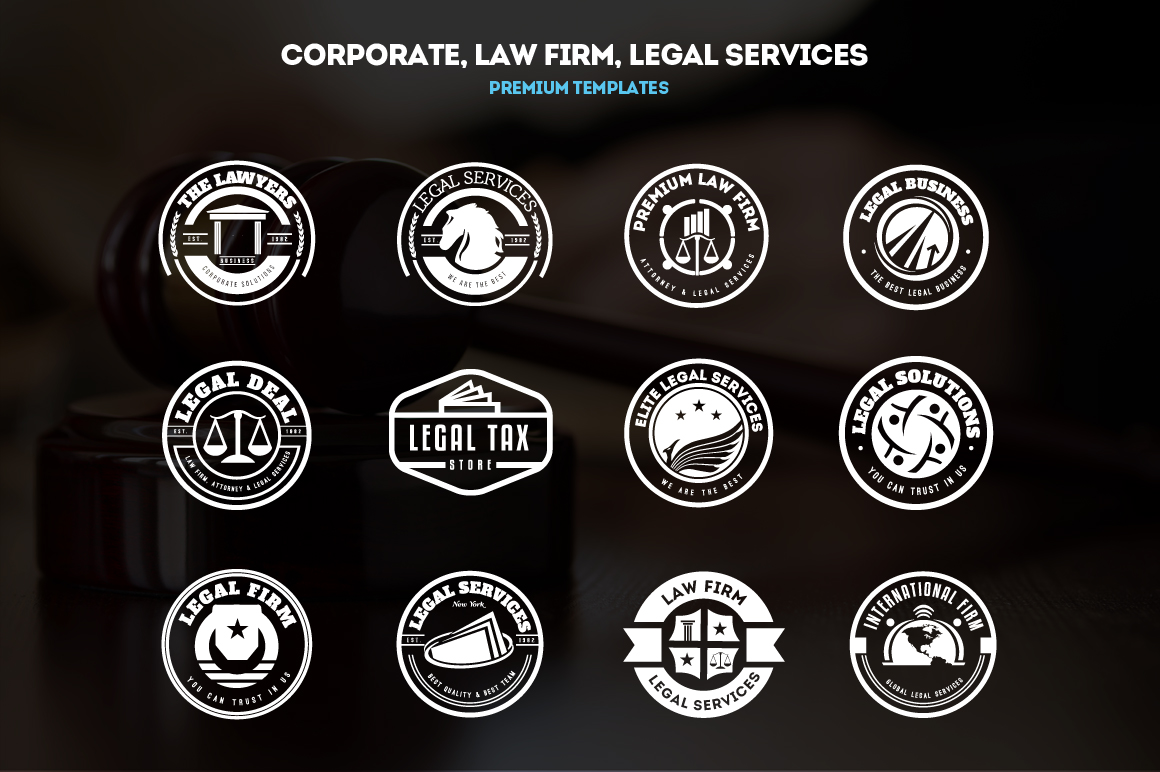 12组律师事务所法律复古风格徽章商标模版素材 Logos L