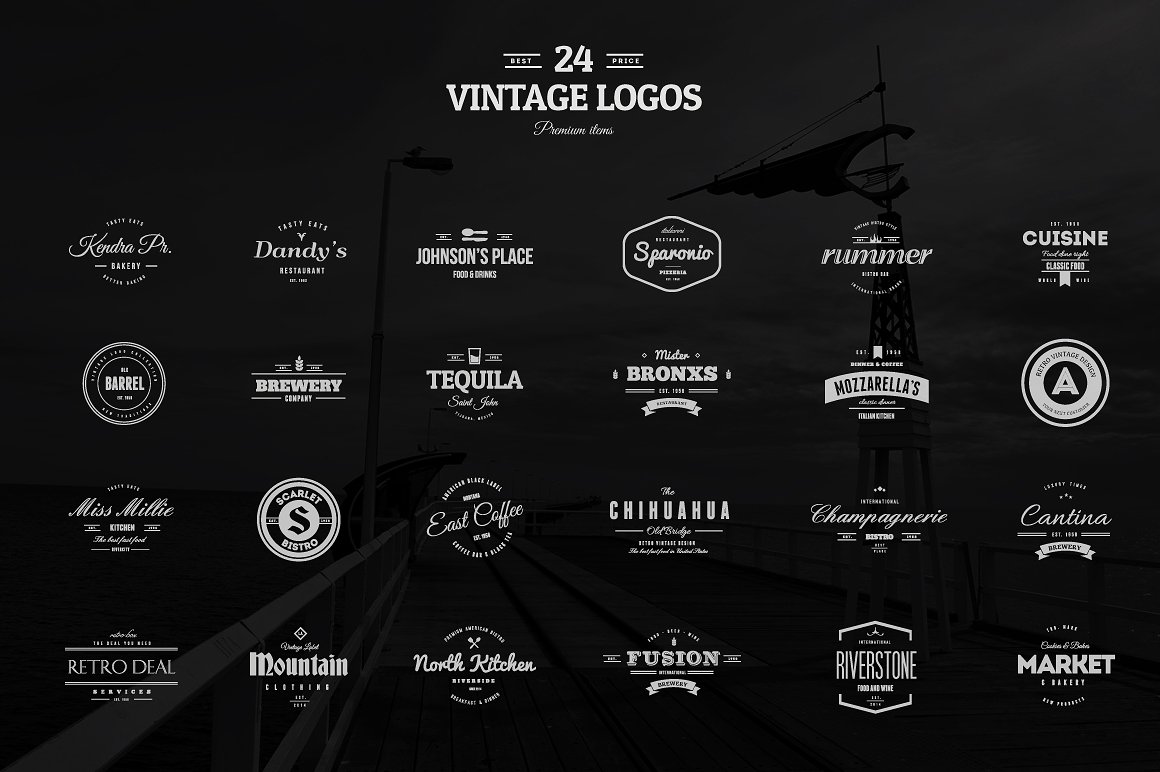 24组复古风格徽章图标素材 Vintage Logos &a