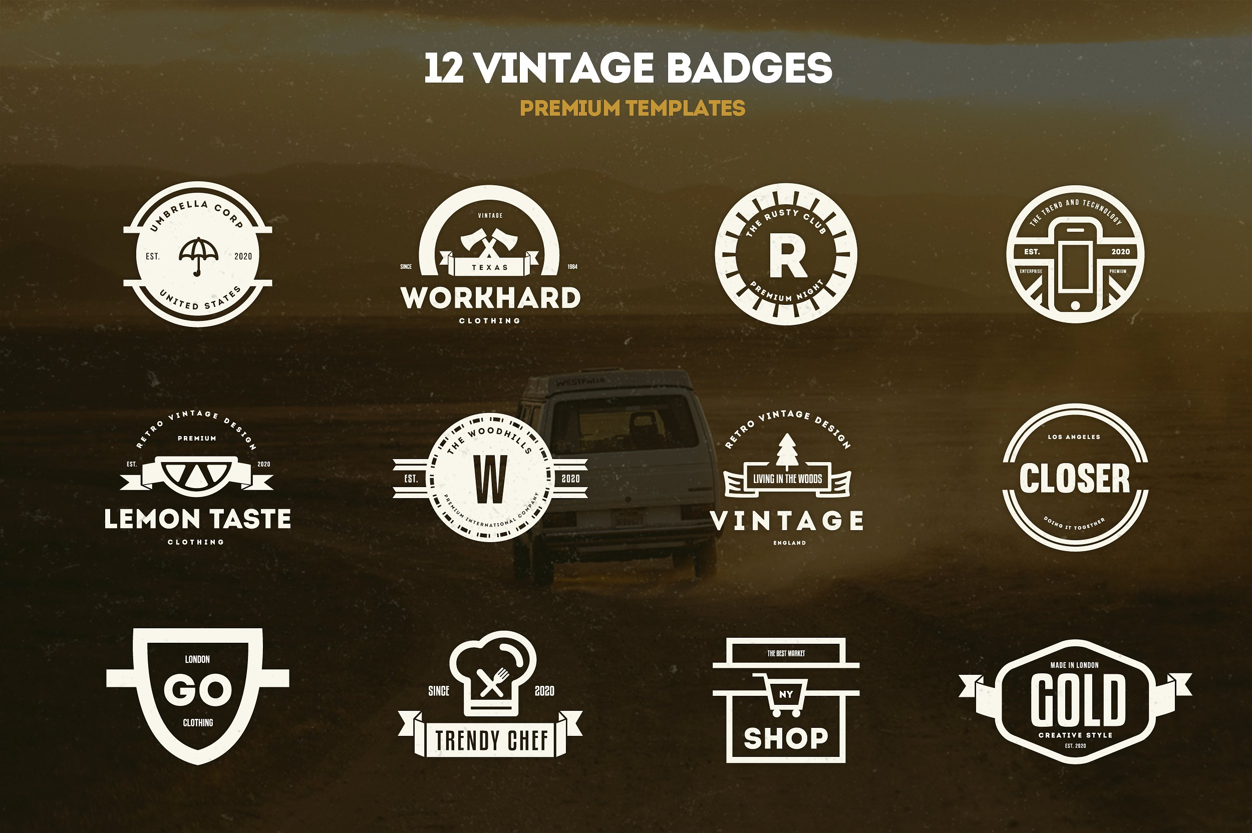 12组复古风格徽章商标模版素材 Vintage Logos