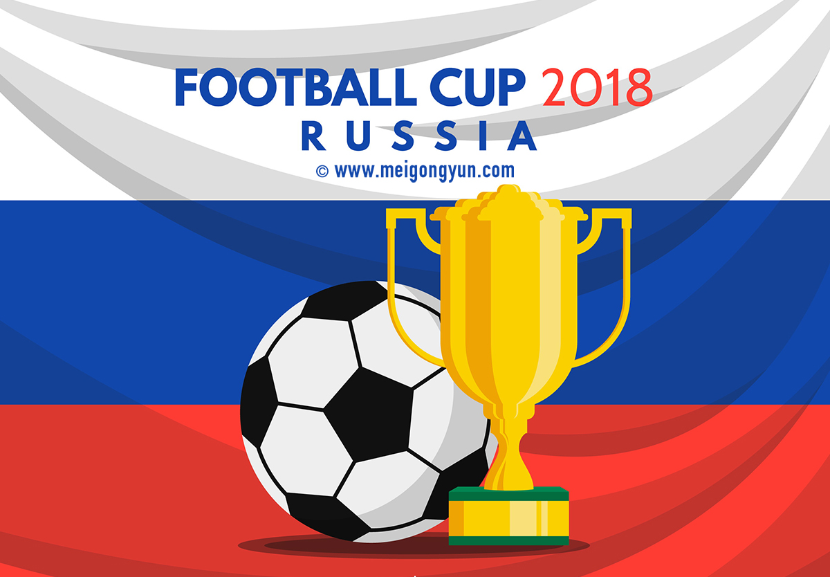 2018俄罗斯世界杯国际足球比赛奖杯卡通海报挂画设计模板ai