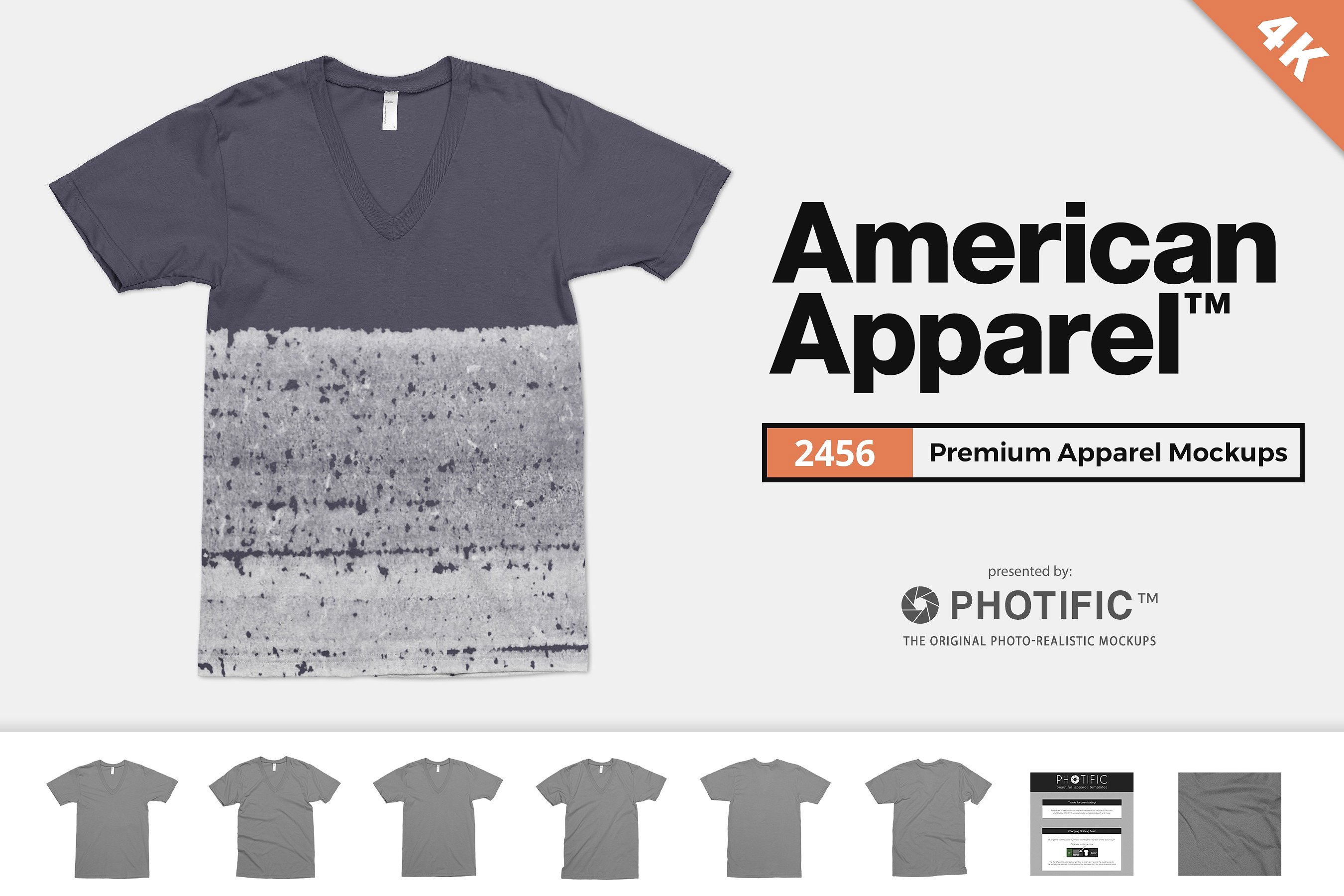 美式V领T恤4K高清服饰贴图展示样机模版 American