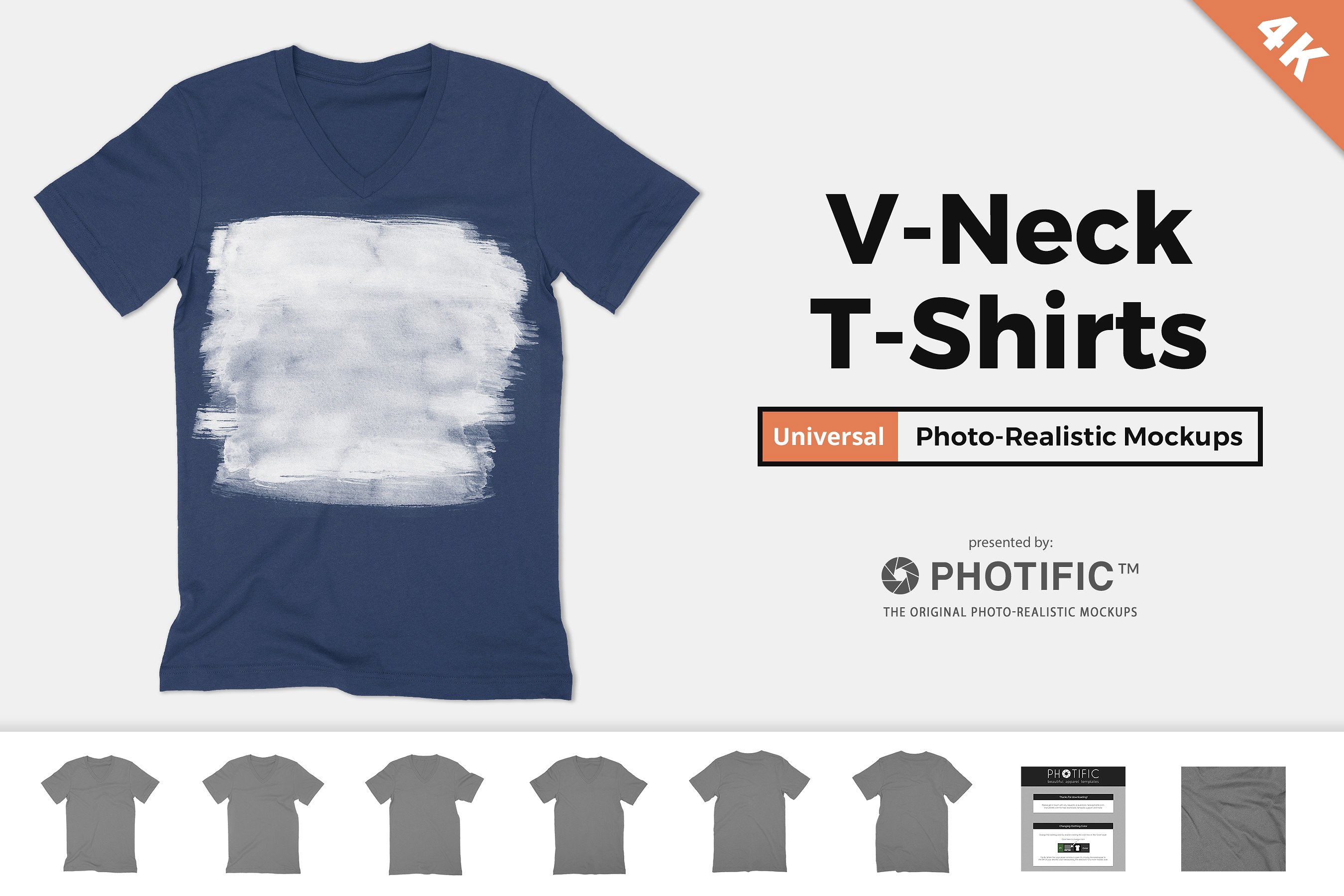 V领T恤贴图展示样机PSD模版 V-Neck T-Shirt