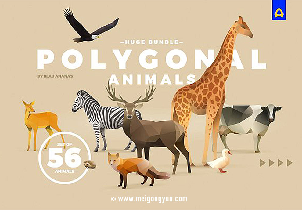 56个几何折纸感多边形动物EPS矢量设计素材Animals#