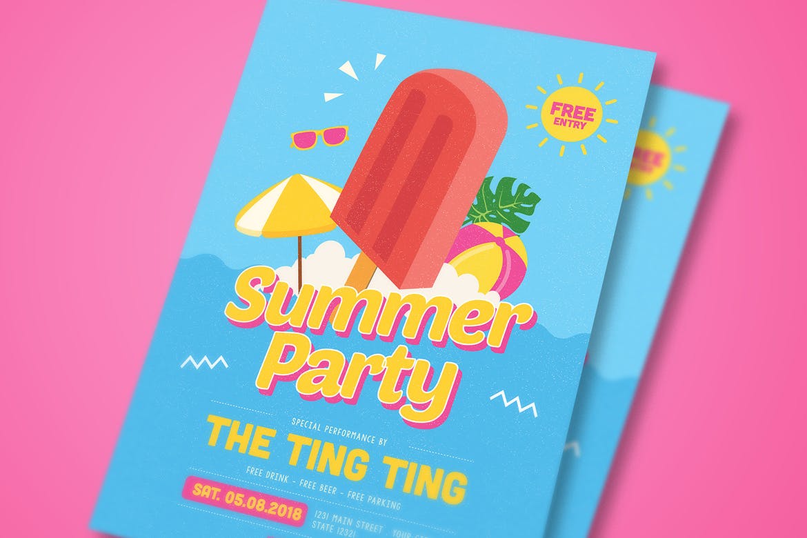 时尚清新简约的夏季夏天传单DM设计模板 Summer Fes