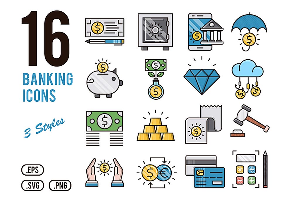 16个金融银行类矢量图标集Banking Icons