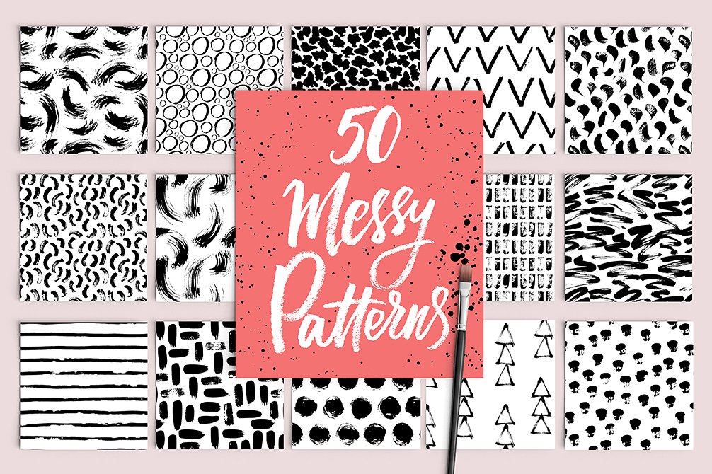 50组手工制作的无缝拼接个性图案 Messy Pattern