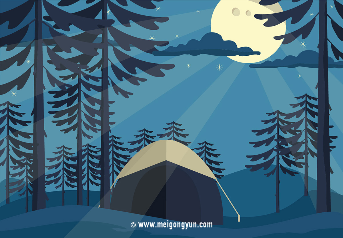 户外露营自然景观矢量插图Night_Camp_Vector#