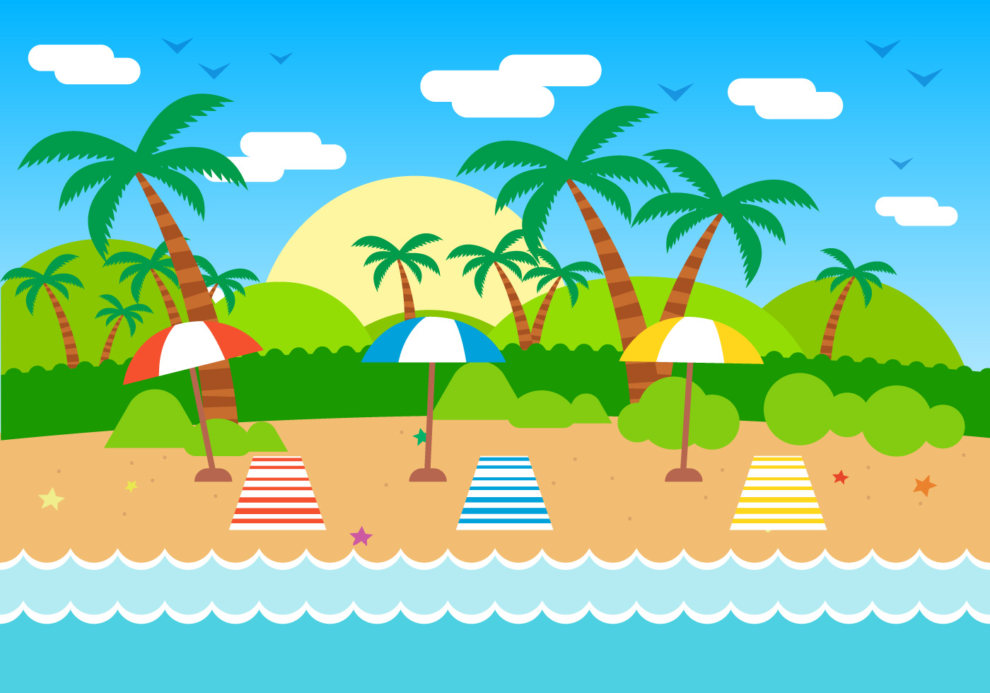 夏季海滩椰树矢量插图Summer Vector Illust
