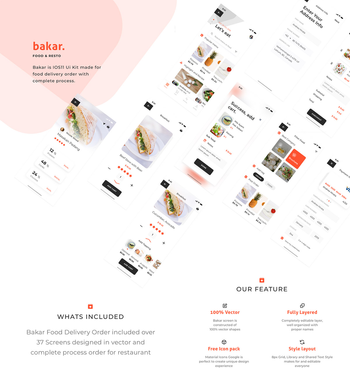 时尚餐厅外卖美食应用程序APP工具包Bakar UI Kit