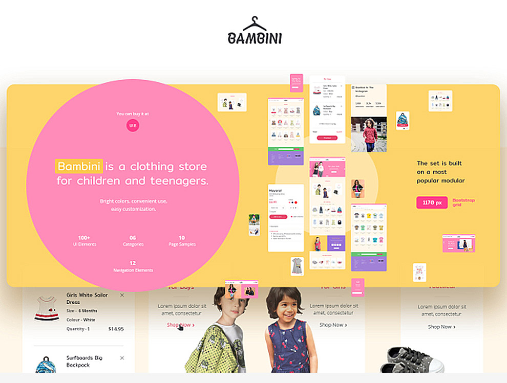 电商淘宝儿童青少年服装网页模板工具包Bambini Web