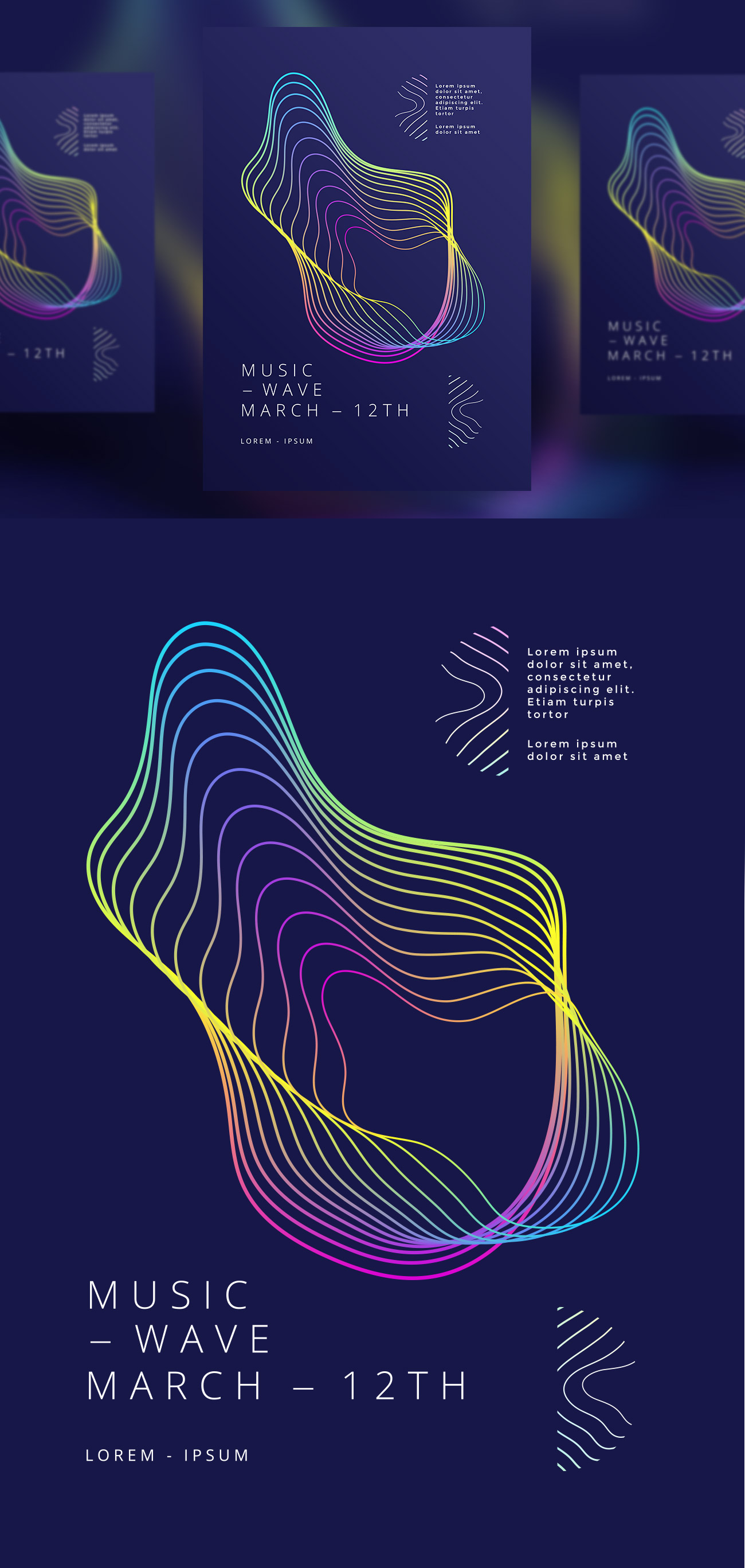 抽象渐变线波音乐波浪海报设计矢量素材 #1019318464