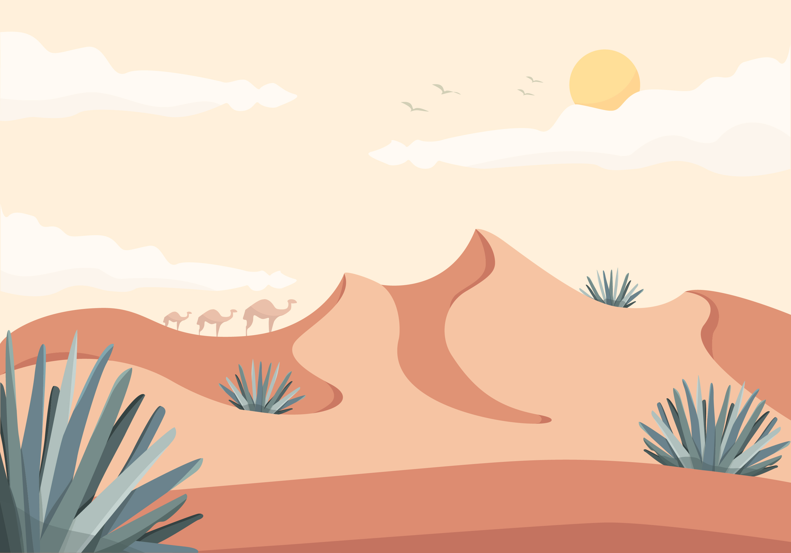 沙漠景观矢量插图Vector Desert Landscap