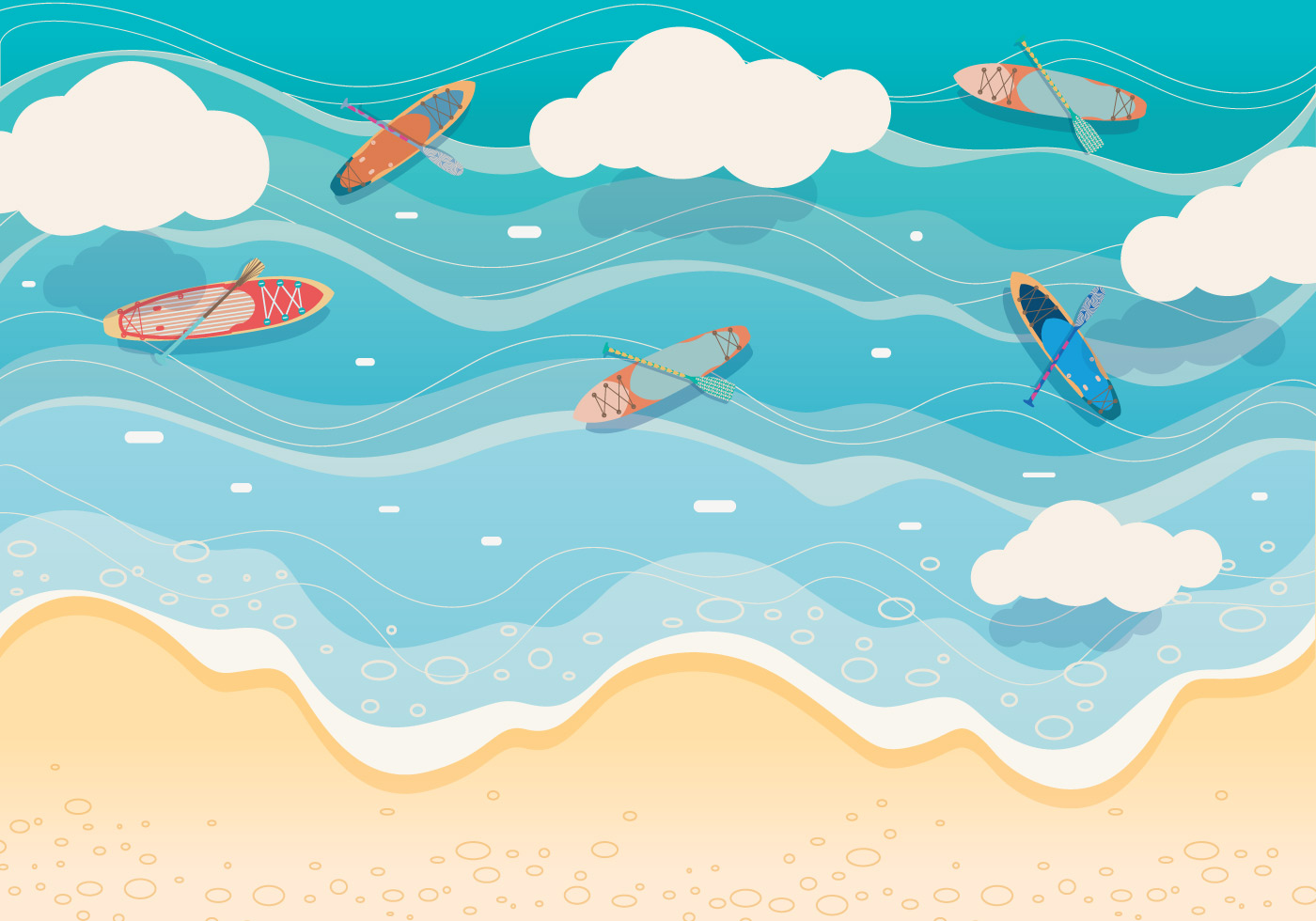 海洋沙滩皮划艇小船矢量插图Paddle Background