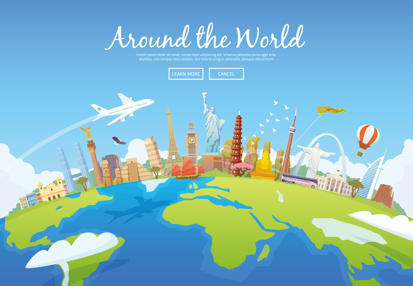 世界旅行公路旅行旅游业地球概念模矢量插图#390042511