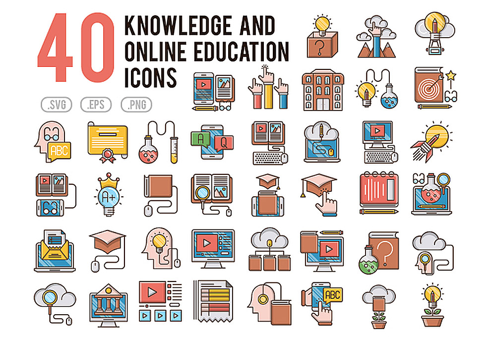 40个知识和在线教育学习类矢量图标集Knowledge &a