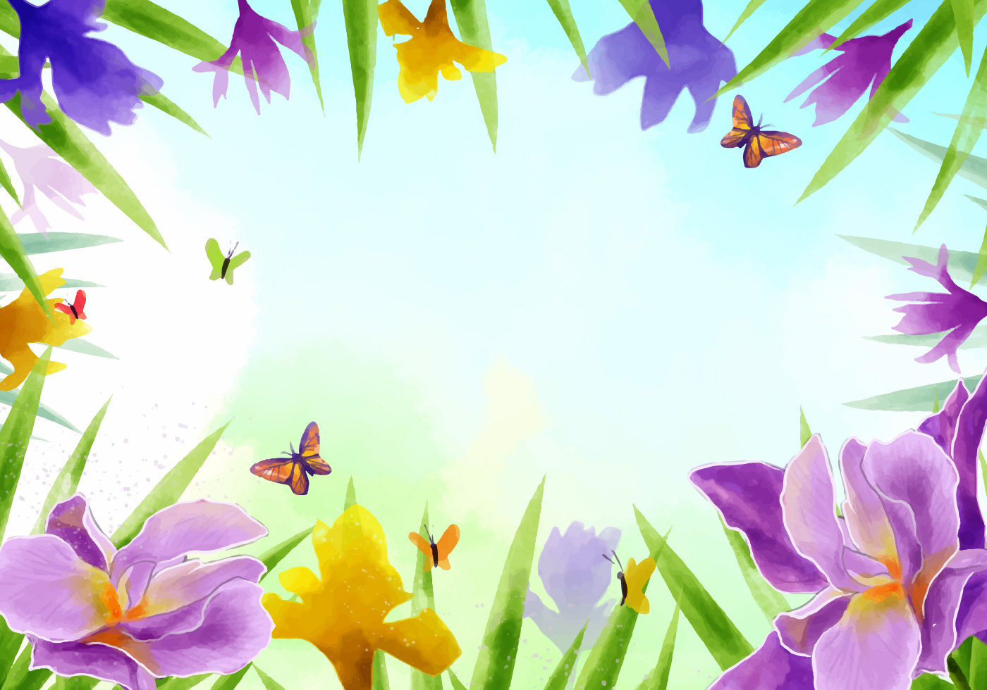 紫色鸢尾花矢量插图Frame Of Iris Flowers