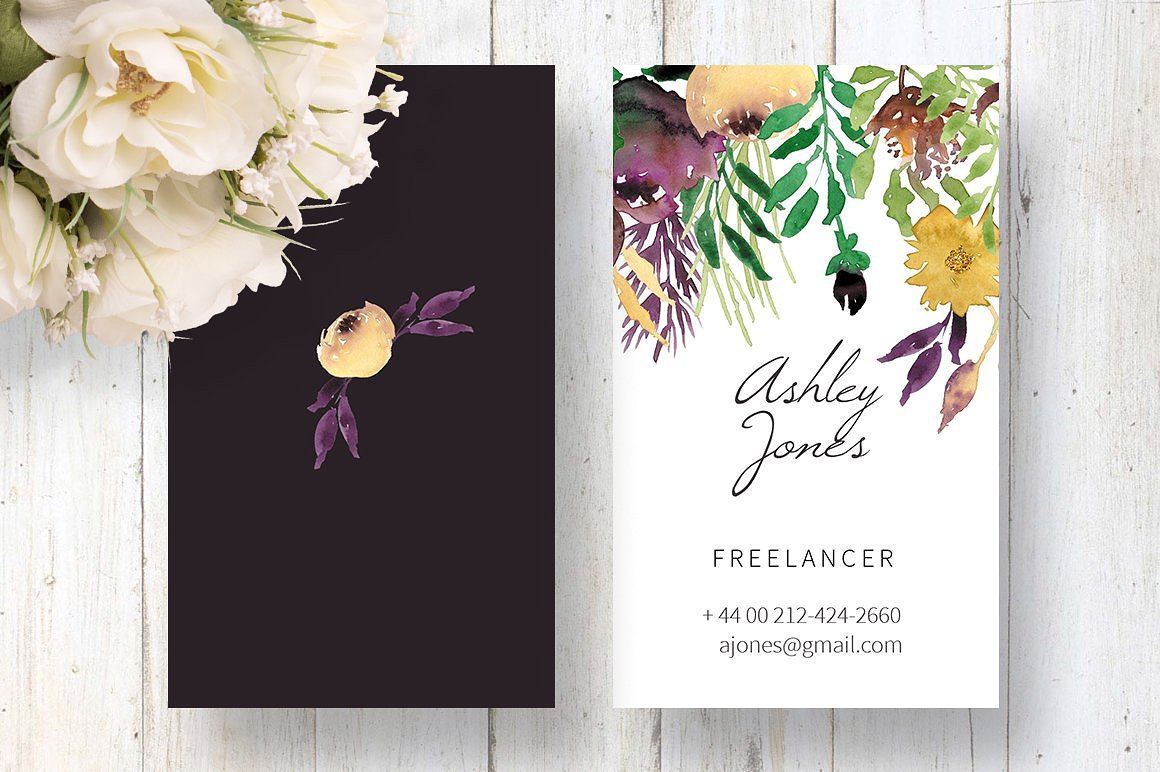 手绘水彩花卉植物元素卡片模板设计素材Watercolour