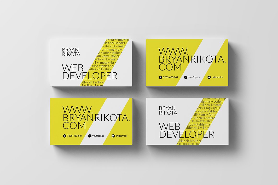创意黄色色块名片模板设计素材Web Developer -