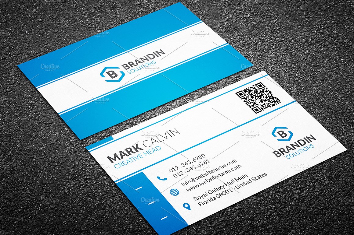 蓝白色商务名片模板Modern Business Card