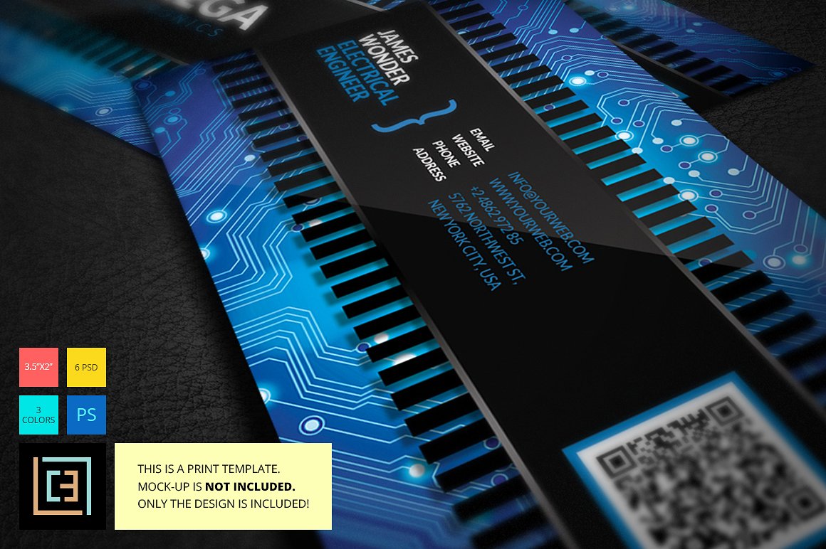科技数码类名片模板Chipset - Business Ca