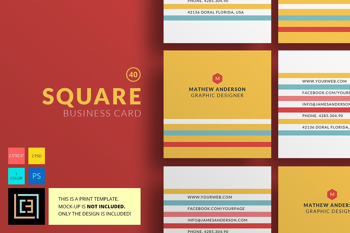方形名片设计模板Square - Business Card