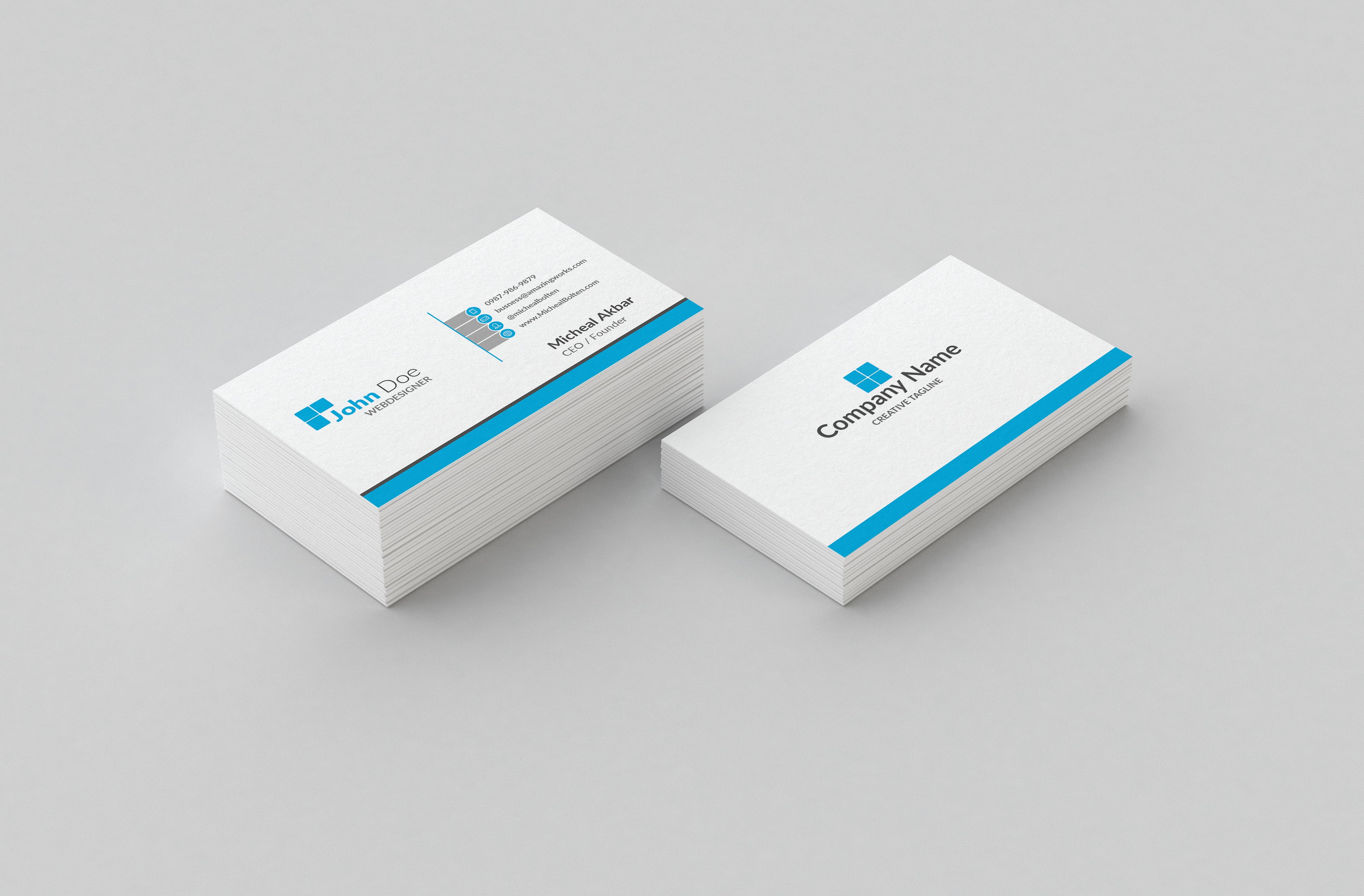 白底蓝色名片设计模板Business Cards