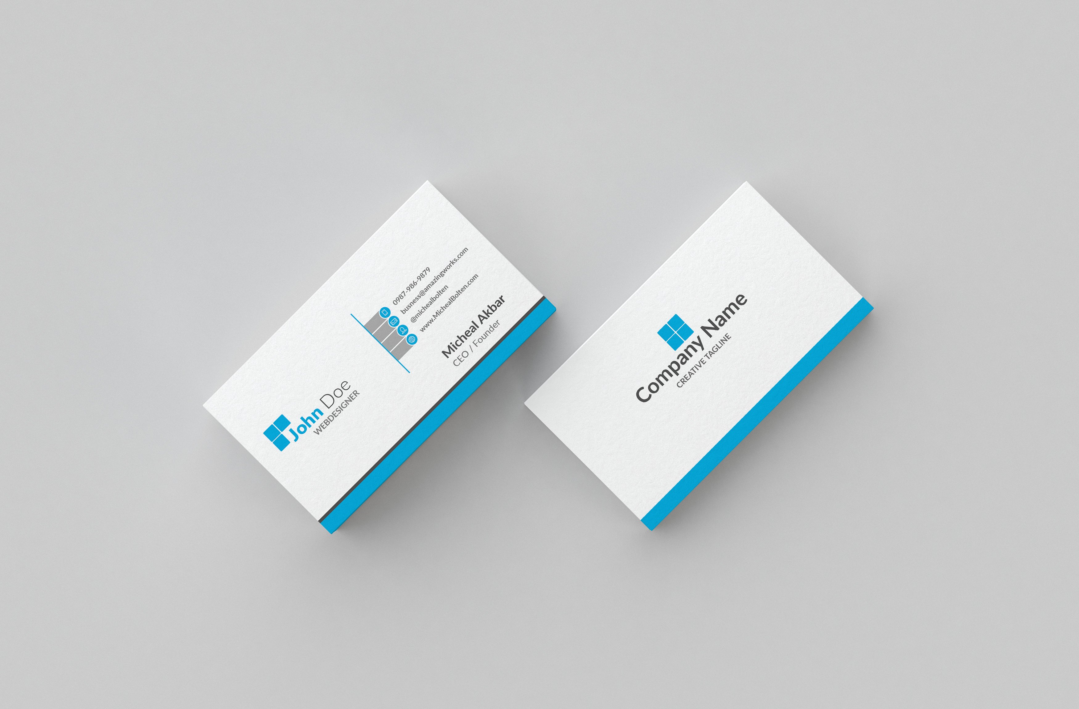 白底蓝色名片设计模板Business Cards