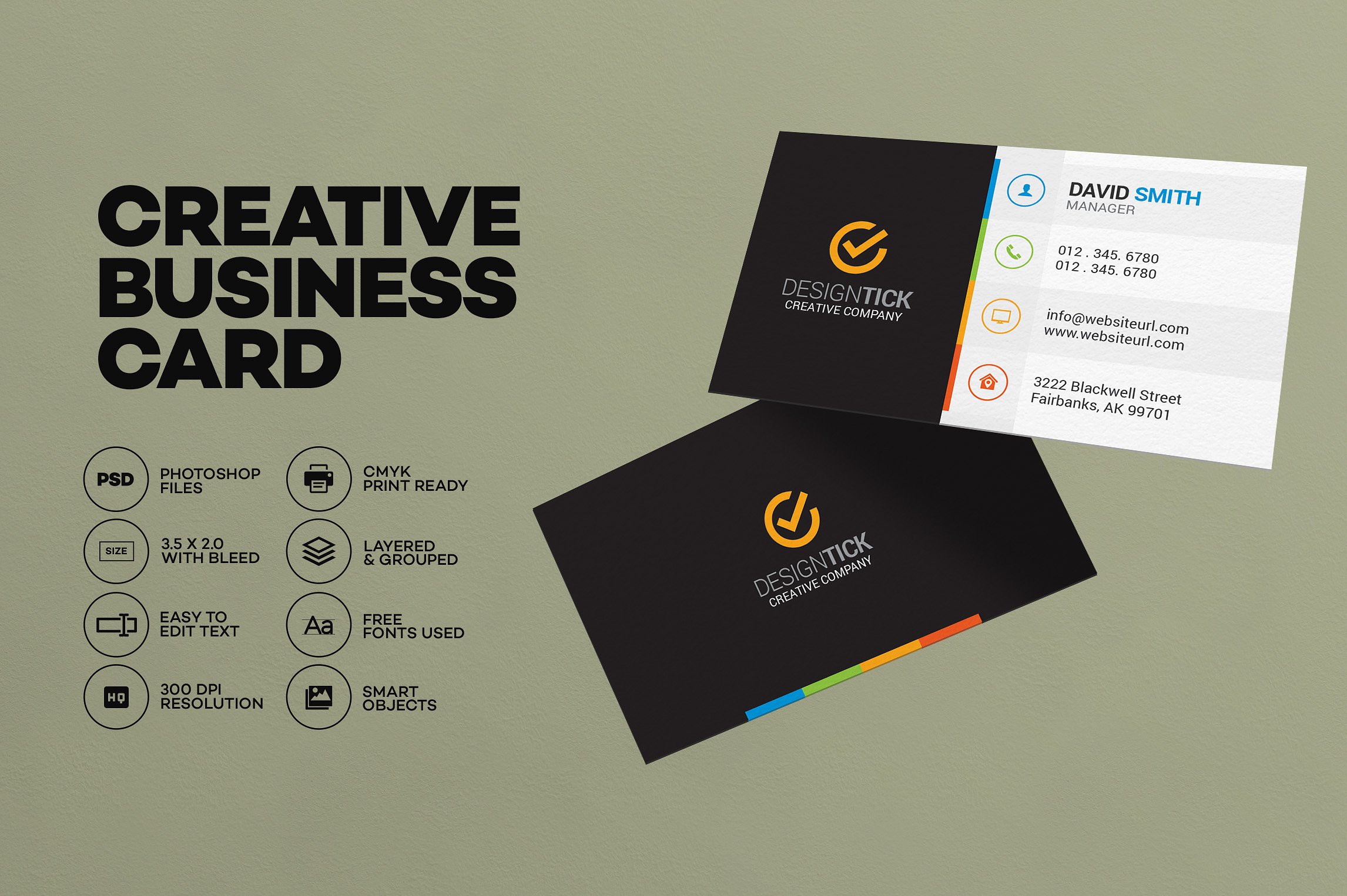 彩条名片设计模板Modern Business Card T