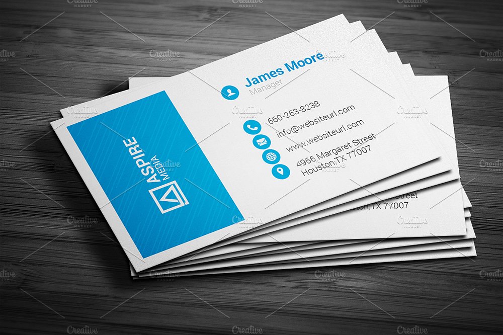 蓝色商务名片设计模板Clean Business Card