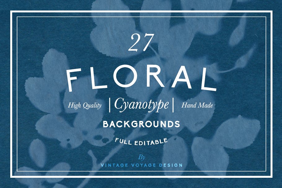 花卉背景纹理素材 FLORAL Cyanotype back