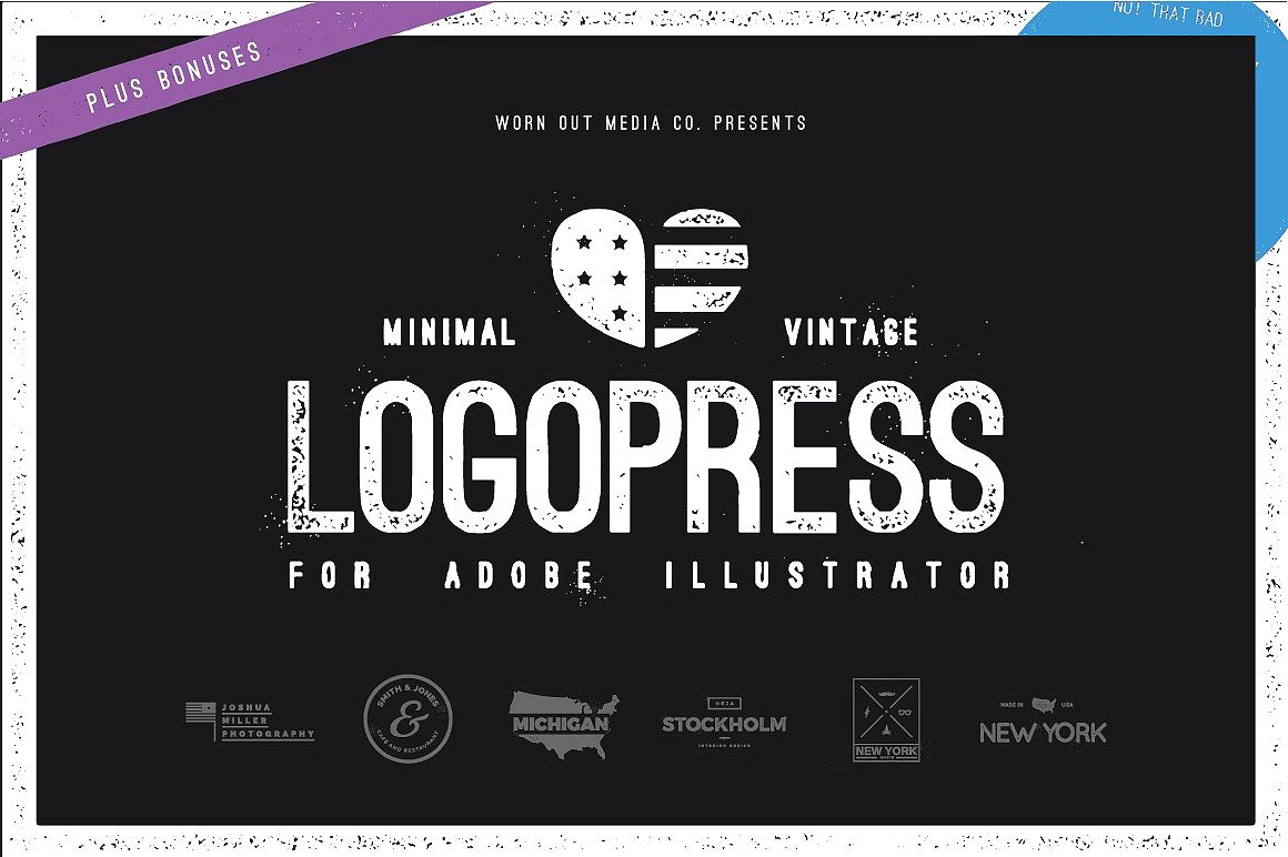 复古徽标风格矢量模板Logopress - Minimal