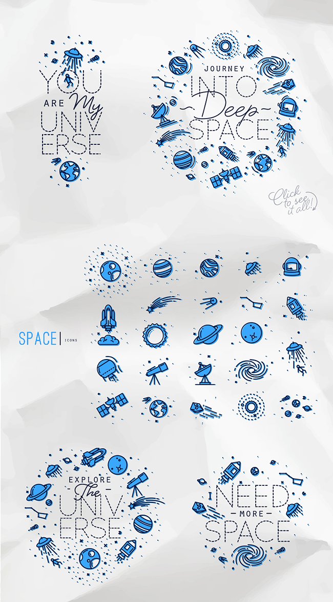一套太空飞船卫星等图标 Space Icons #13673