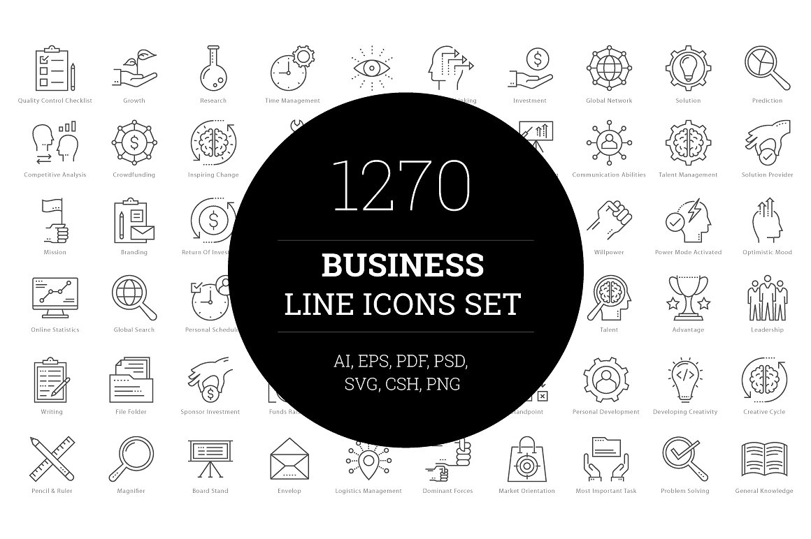 1270个商业图标合集 Business Line Icon