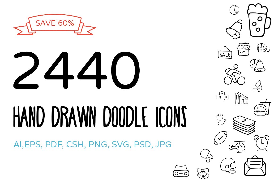 2440个手绘涂鸦图标素材合集 Hand Drawn Doo