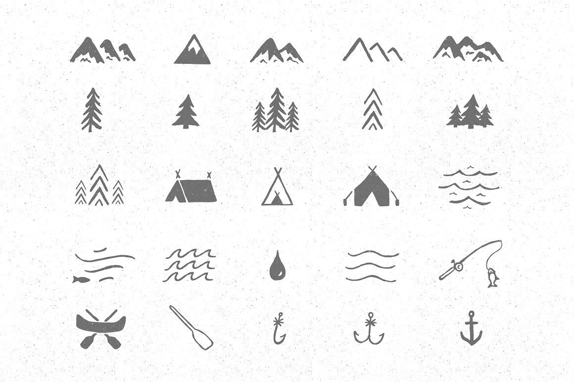 手绘户外旅行露营冒险图标合集 Adventure Icon