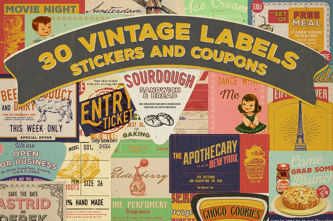 30 Vintage Labels -amp; Sticke