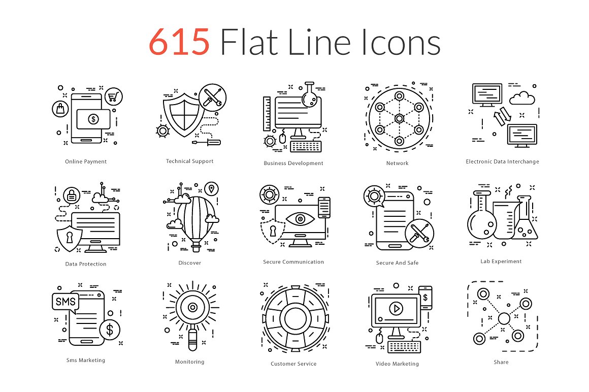 615 Flat Line Icons