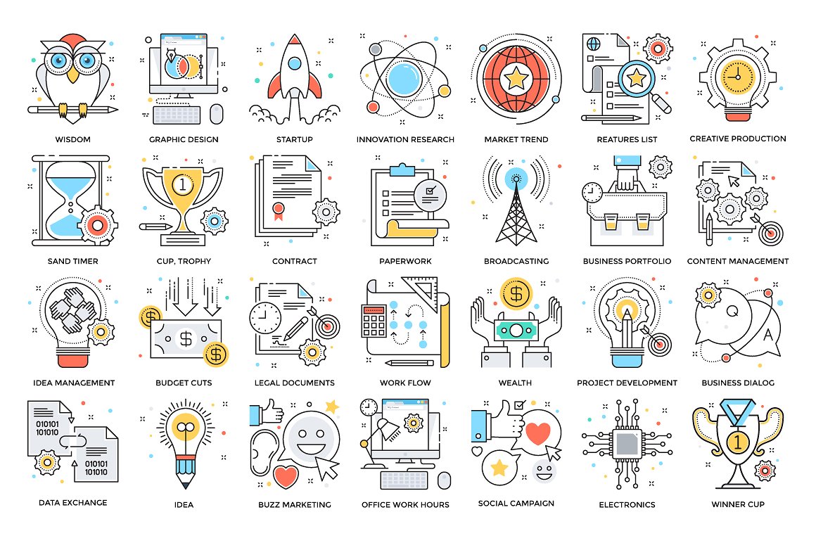 525 Flat Colored Line Icons