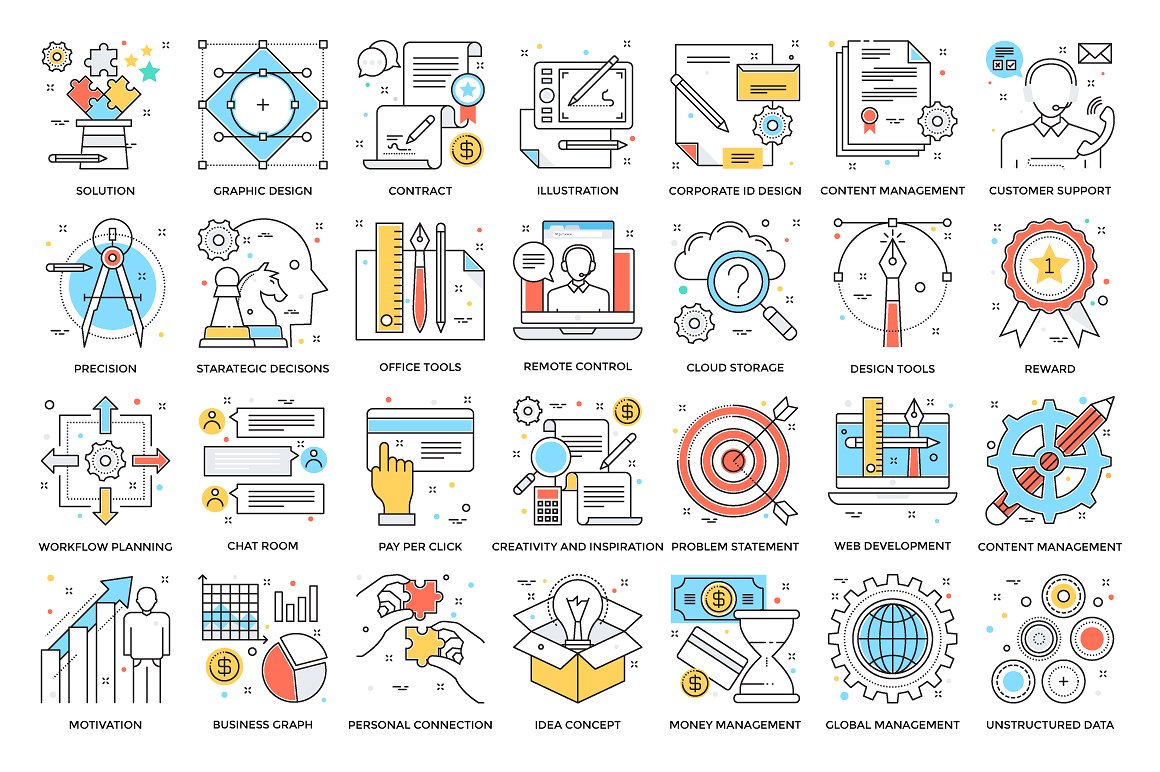 525 Flat Colored Line Icons