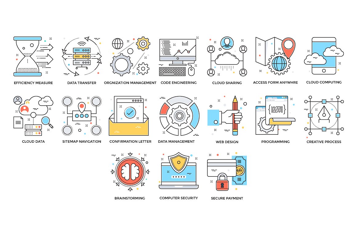 525 Flat Colored Line Icons